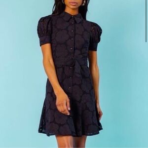 Rachel Parcell Black Eyelet Lace Floral Puff Sleeve Shirt Dress